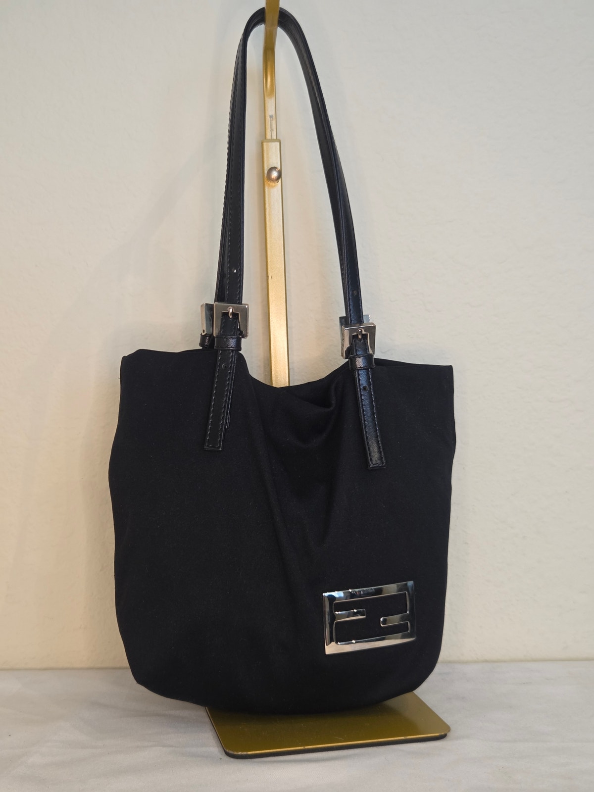 Fendi Black Nylon Tote Bag Silver Ff Hardware Made In Italy Vintage Lightweight